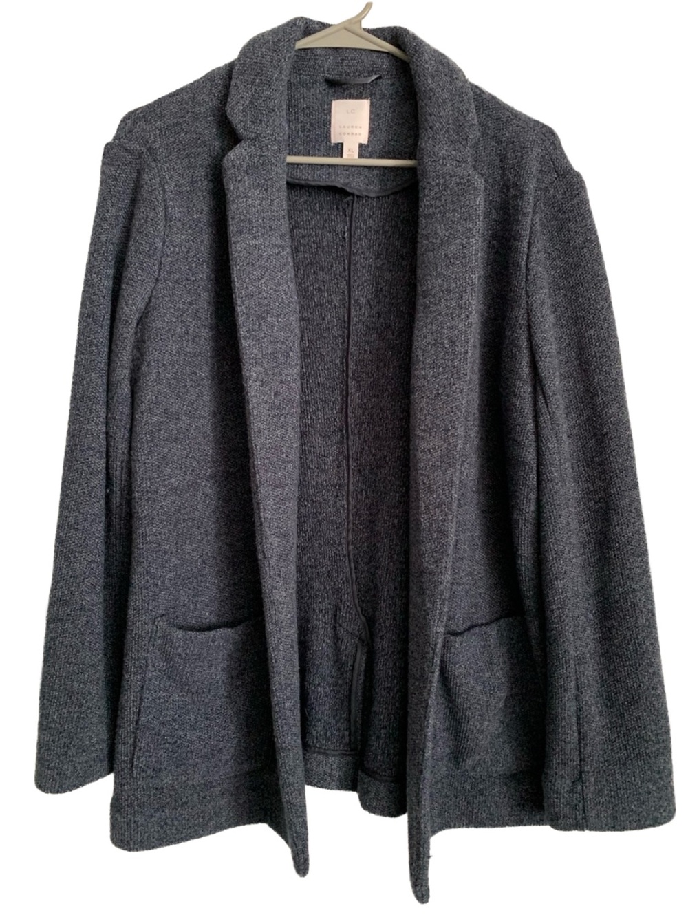 LC LAUREN CONRAD Women’s Bluish Gray Rayon Blend Open Front Long Sleeve Jacket